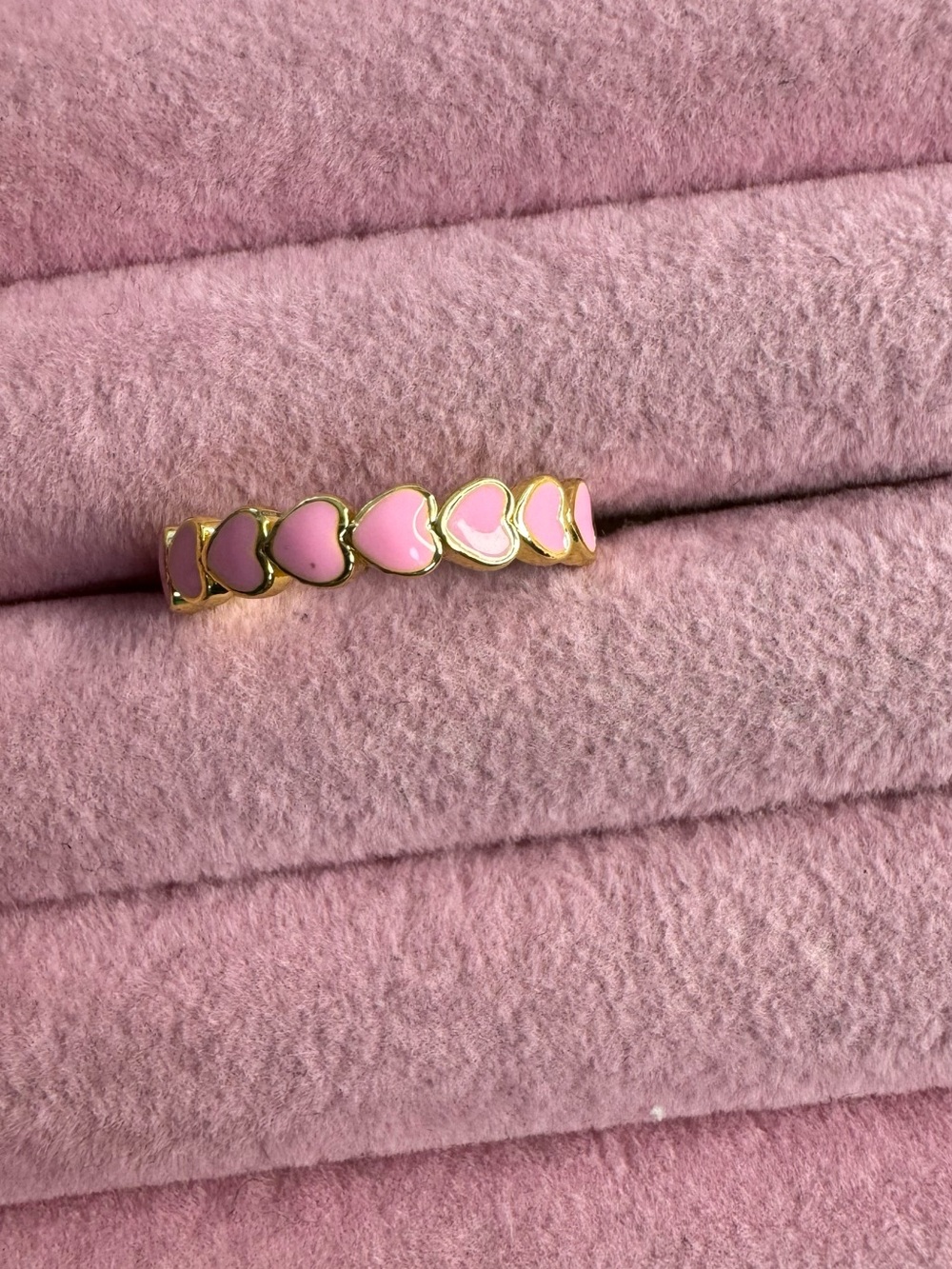 Gold Heart Pink Enamel ring - Women Jewelry